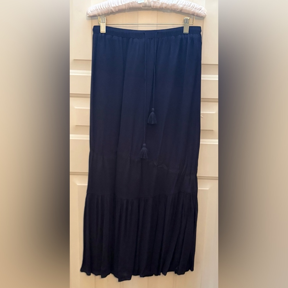 Talbots Navy Blue Rayon Maxi Skirt w/ Tassel Drawstring | XS | NWT